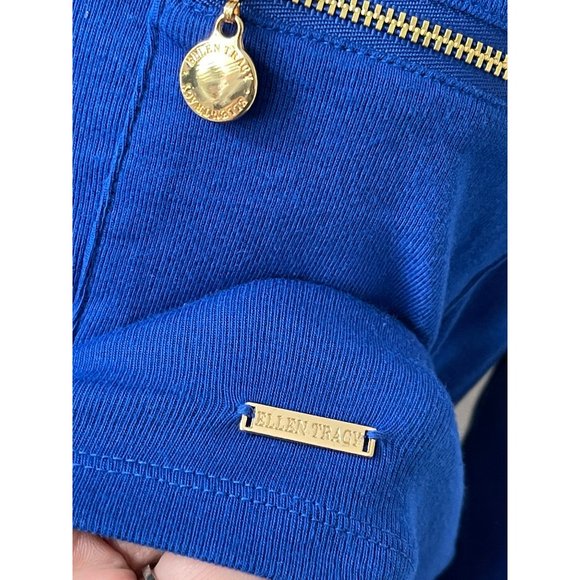 Ellen Tracy Blue Long Sleeve Zipper Pocket Tee - Picture 4 of 11
